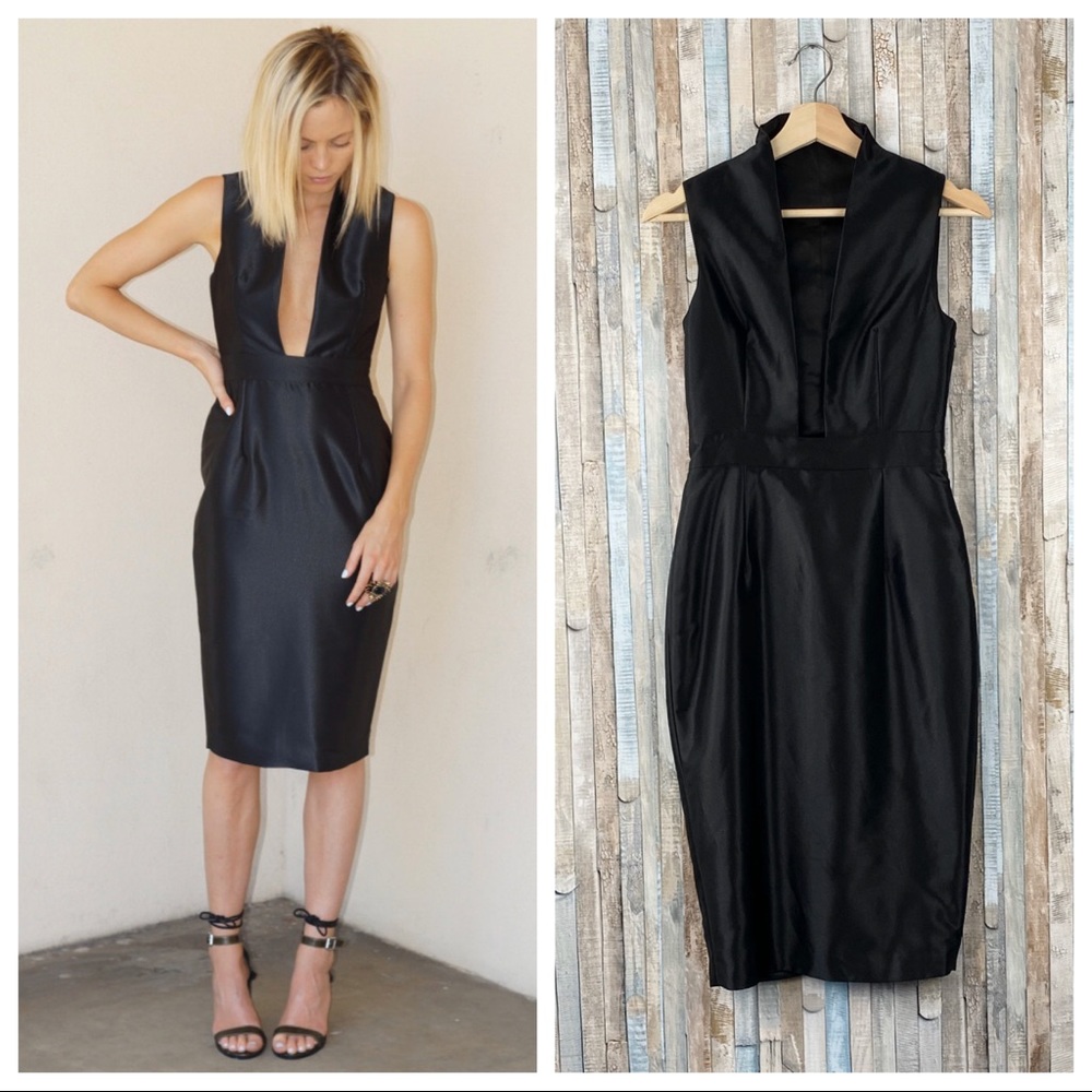 Misha Collection S Black Satin Catalina Midi Dress